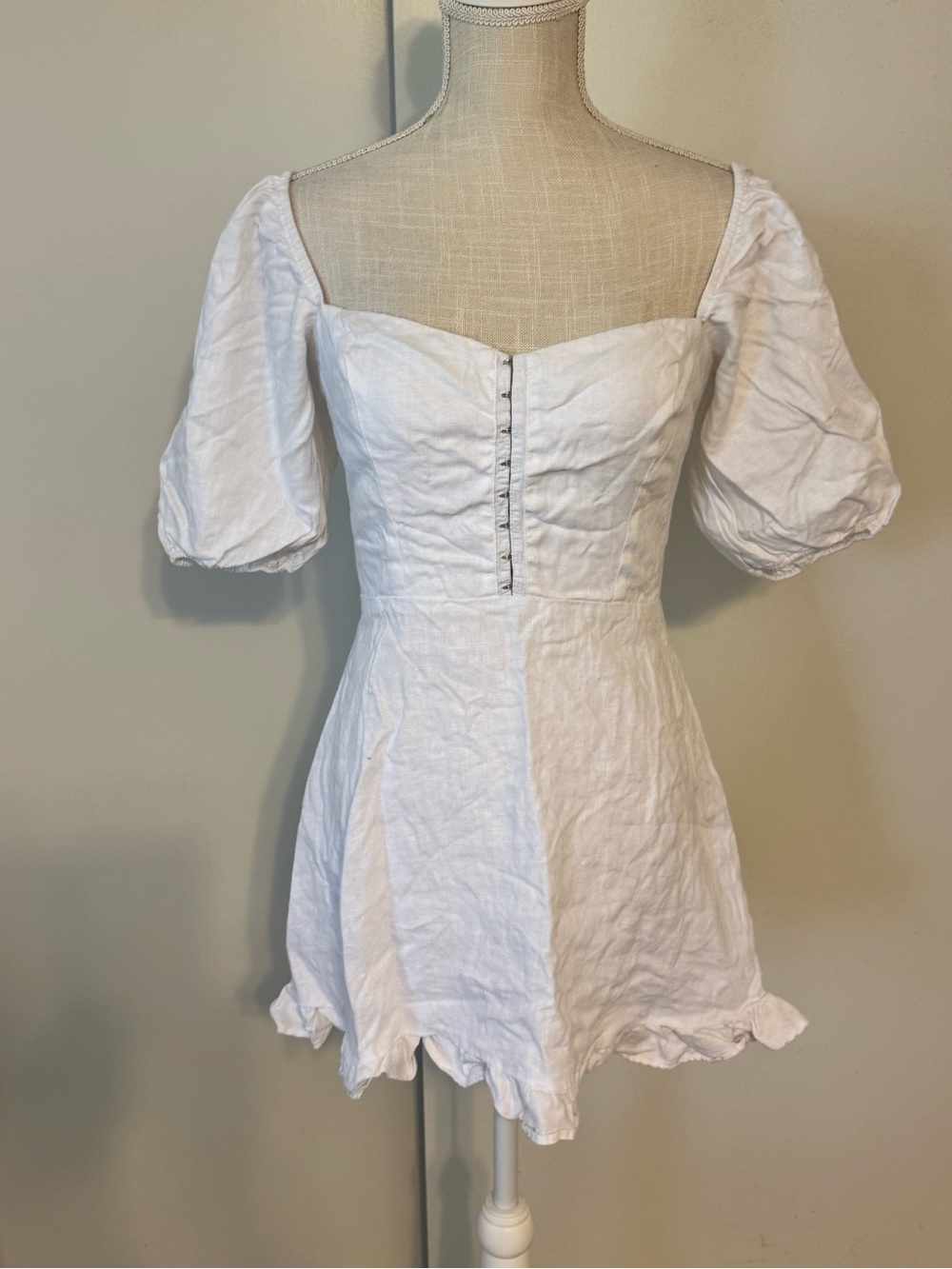 Reformation White Puff Sleeve Mini Dress